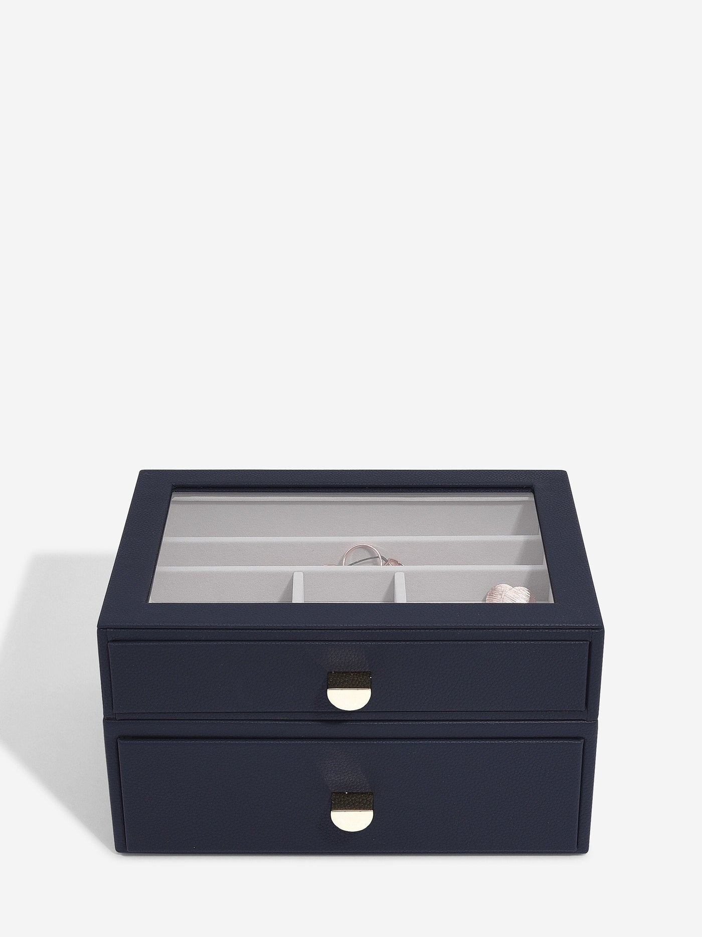 Stackers. Navy Blue Classic Jewellery Box - Set of 2 (with drawers) - timeframedclocks