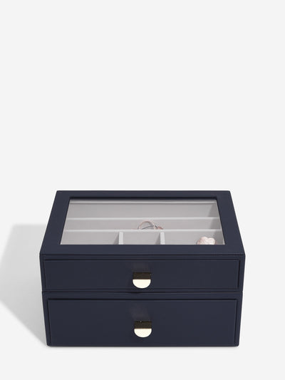 Stackers. Navy Blue Classic Jewellery Box - Set of 2 (with drawers) - timeframedclocks