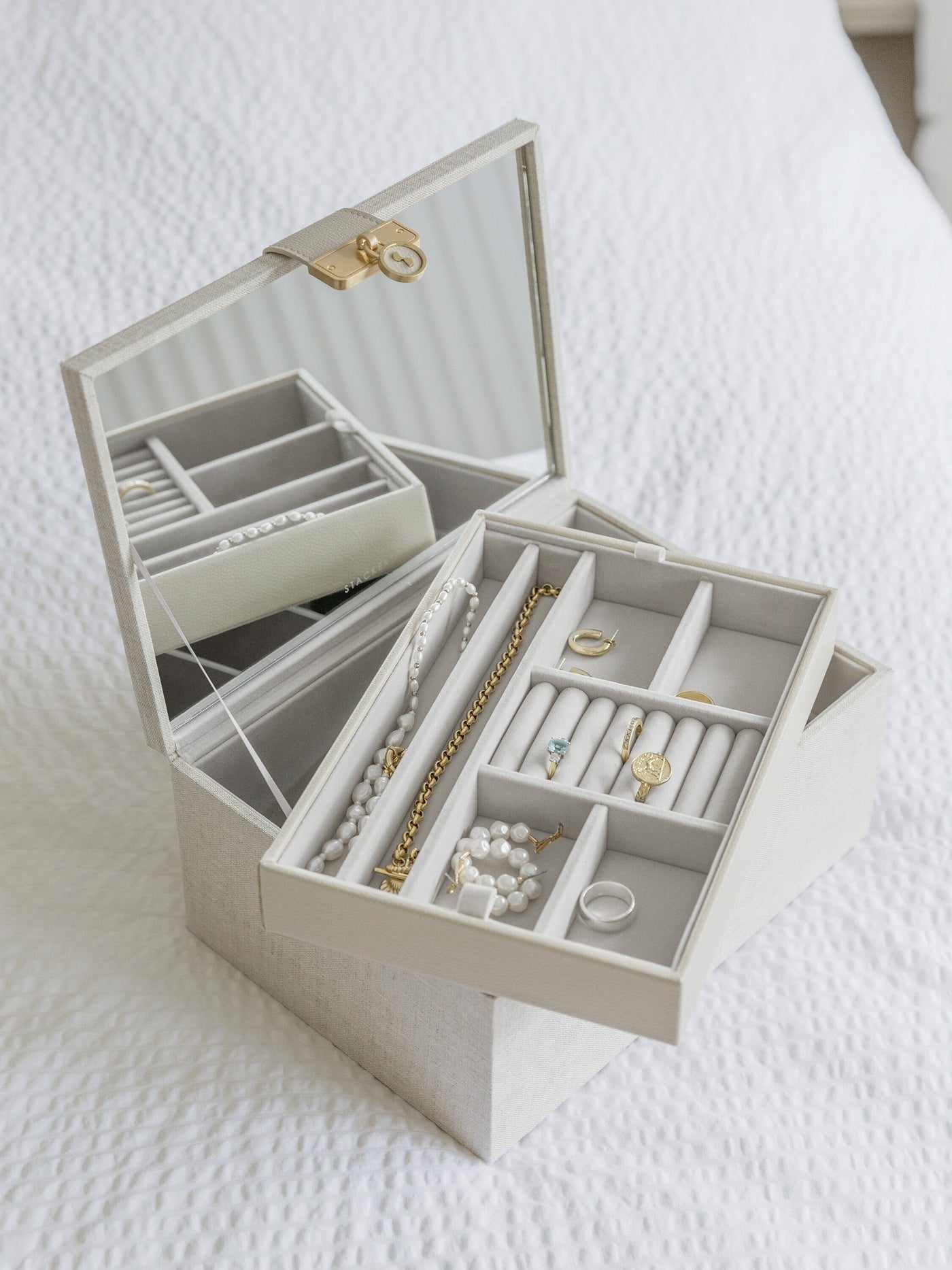 Stackers. Oatmeal & Linen Luxury Classic Jewellery Box *NEW* - timeframedclocks