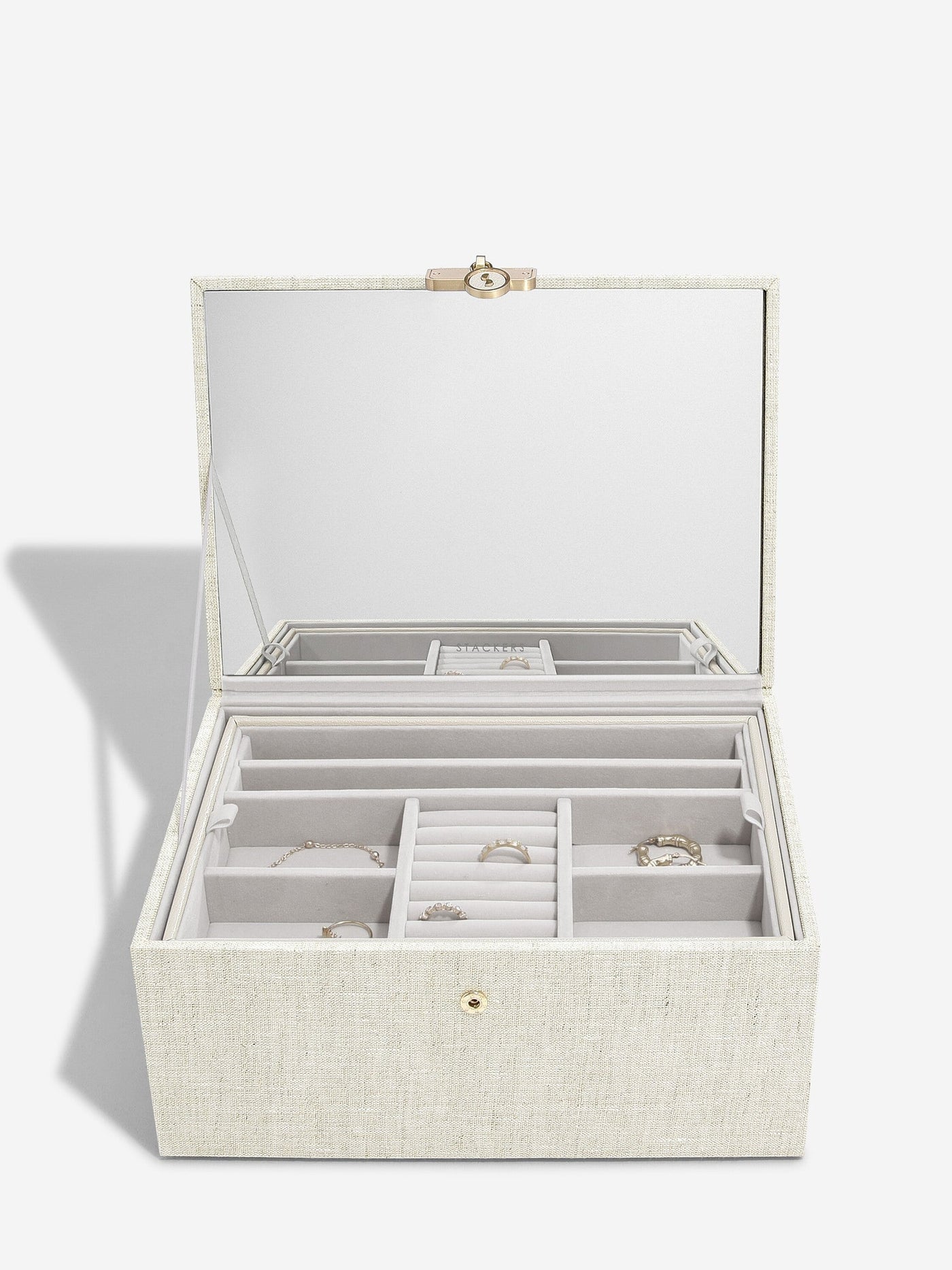 Stackers. Oatmeal & Linen Luxury Classic Jewellery Box *NEW* - timeframedclocks