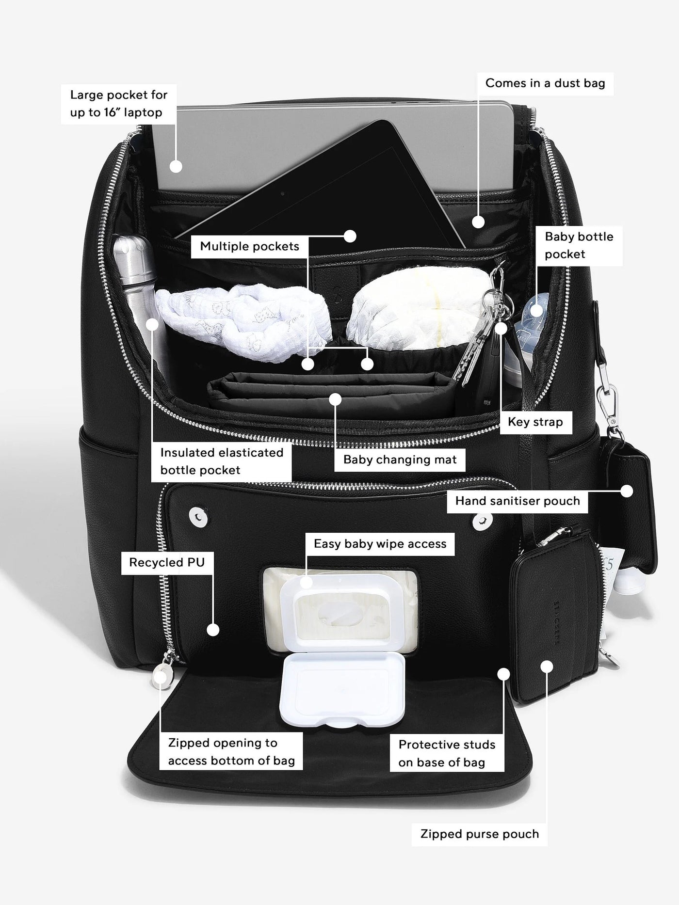 Stackers® Baby Changing Backpack Black *PRE-ORDER DEL T.B.A* - timeframedclocks