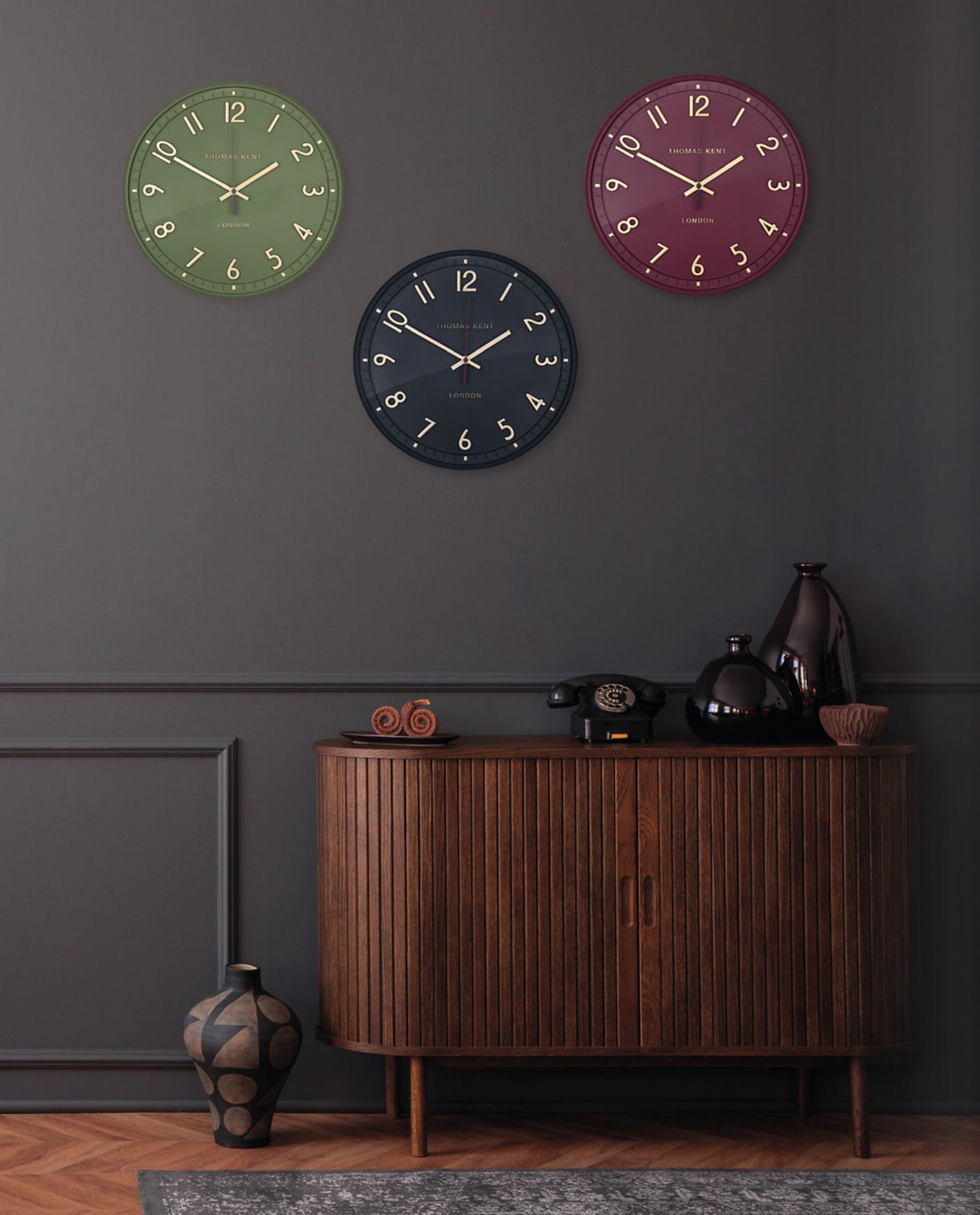 Thomas Kent London. Tresco Wall Clock 14" (36cm) Taupe *NEW* - timeframedclocks