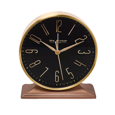 WM.Widdop. Black & Gold Alarm Mantel Clock *NEW* - timeframedclocks