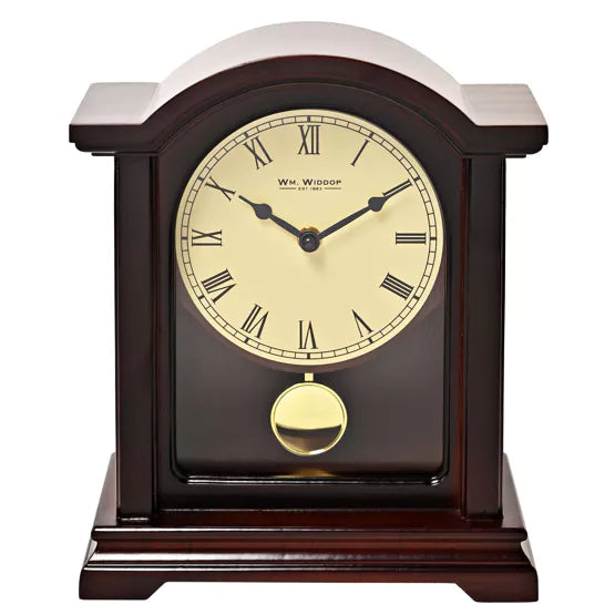 WM.Widdop. Broken Arch Mantel Clock Dark Walnut *NEW* - timeframedclocks