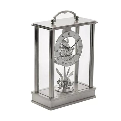 WM.Widdop. Brushed Aluminium Skeleton Mantel Clock *NEW* - timeframedclocks