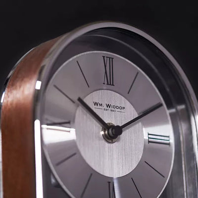 WM.Widdop. Chrome & Wood Mantel Clock *NEW* - timeframedclocks