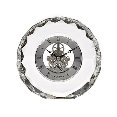 WM.Widdop. Crystal Round Skeleton Mantel Clock *NEW* - timeframedclocks