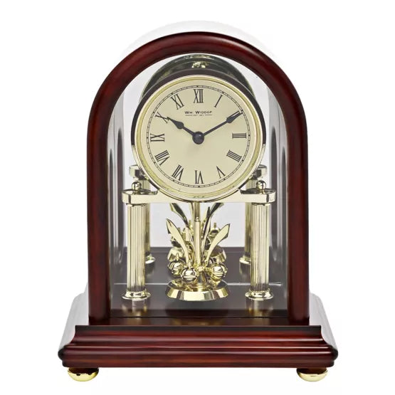 WM.Widdop. Dark Walnut Finish with Rotating Pendulum Mantel Clock *NEW* - timeframedclocks