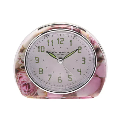 WM.Widdop. Floral Alarm Mantel Clock Rose Pink *NEW* - timeframedclocks