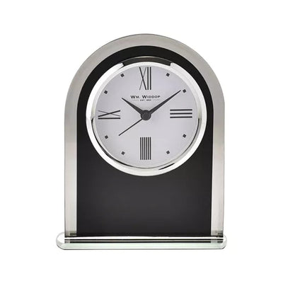 WM.Widdop. Glass Arched Mantel Clock Black *NEW* - timeframedclocks