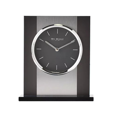 WM.Widdop. Glass Brushed Metal Mantel Clock *NEW* - timeframedclocks