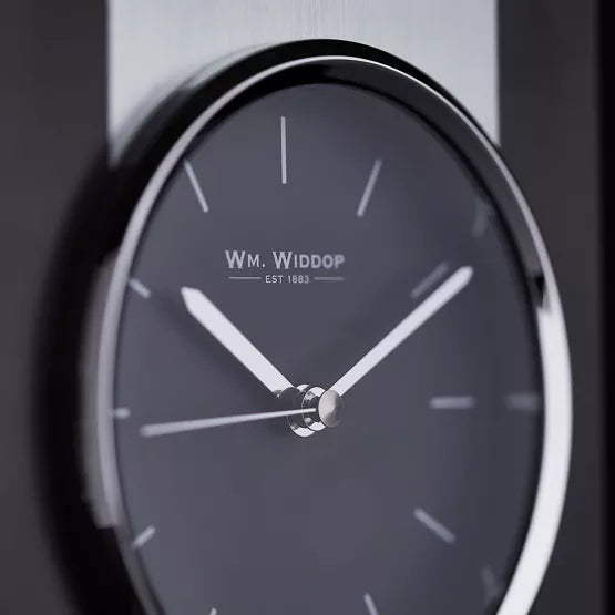 WM.Widdop. Glass Brushed Metal Mantel Clock *NEW* - timeframedclocks