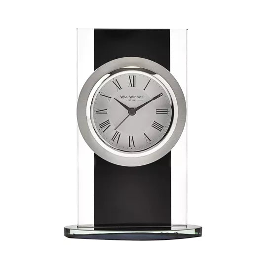 WM.Widdop. Glass Panel Mantel Clock Black *NEW* - timeframedclocks