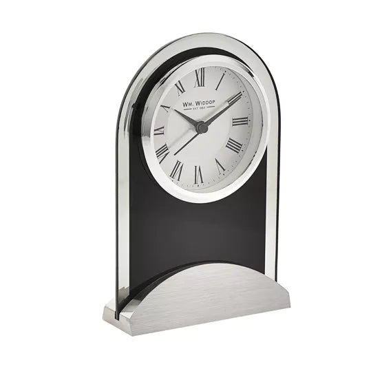 WM.Widdop. Glass Panel Mantel Clock Black *NEW* - timeframedclocks