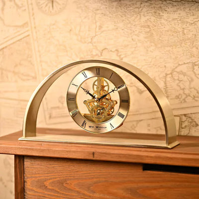 WM.Widdop. Gold Arch Skeleton Mantel Clock *NEW* - timeframedclocks