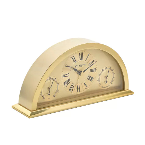 WM.Widdop. Gold Crescent Thermometer/Hygrometer Alarm Clock *NEW* - timeframedclocks