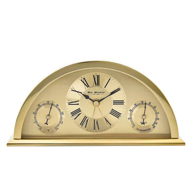 WM.Widdop. Gold Crescent Thermometer/Hygrometer Alarm Clock *NEW* - timeframedclocks