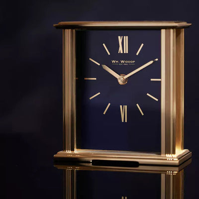 WM.Widdop. Gold Mantel Clock Navy Face *NEW* - timeframedclocks