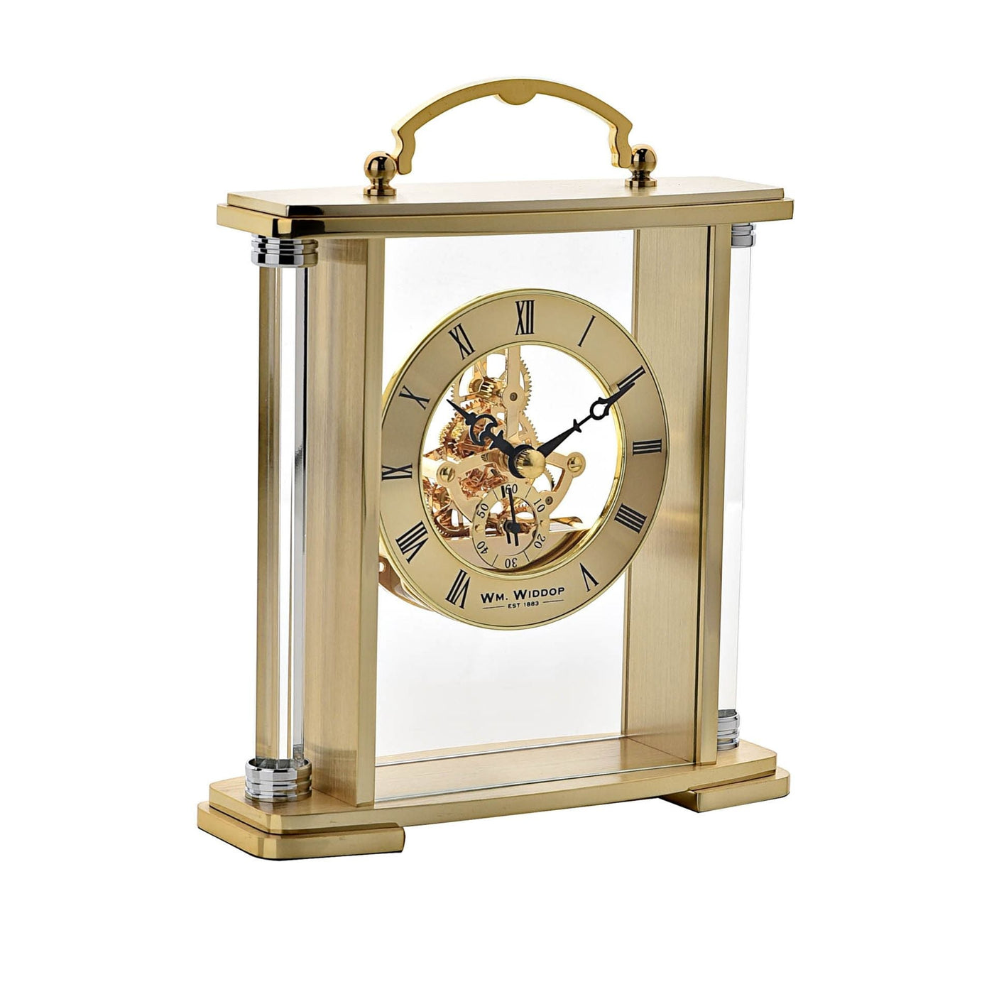 WM.Widdop. Gold Skeleton Mantel Clock *NEW* - timeframedclocks