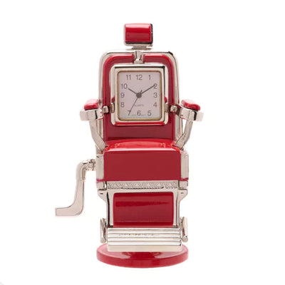 WM.Widdop ® Red Barbers Chair Miniature Clock - timeframedclocks