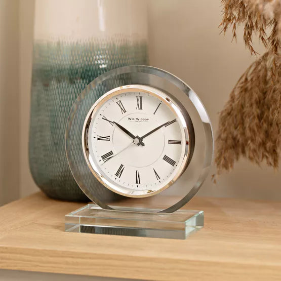 WM.Widdop. Round Glass Mantel Clock *NEW* - timeframedclocks