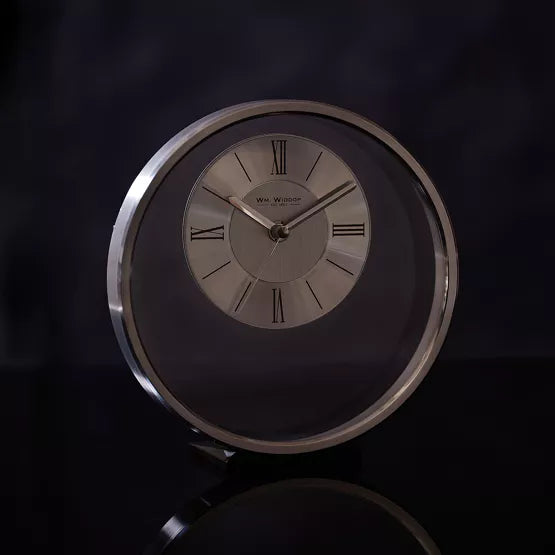 WM.Widdop. Round Silver Mantel Clock *NEW* - timeframedclocks