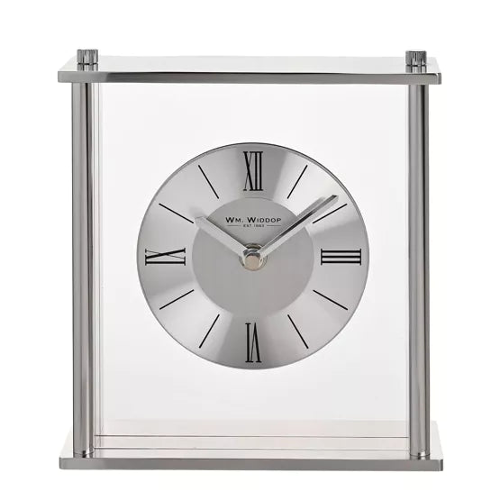 WM.Widdop. Silver Square Mantel Clock *NEW* - timeframedclocks