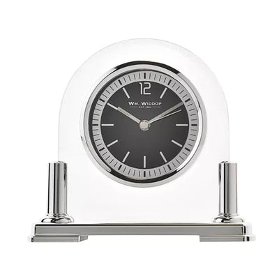 WM.Widdop. Two Tone Silver Glass Mantel Clock *NEW* - timeframedclocks