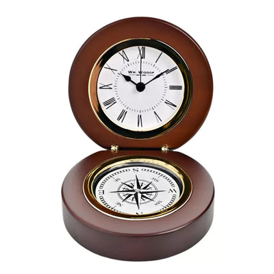 WM.Widdop. Walnut Finish Folding Mantel Clock & Compass *NEW* - timeframedclocks