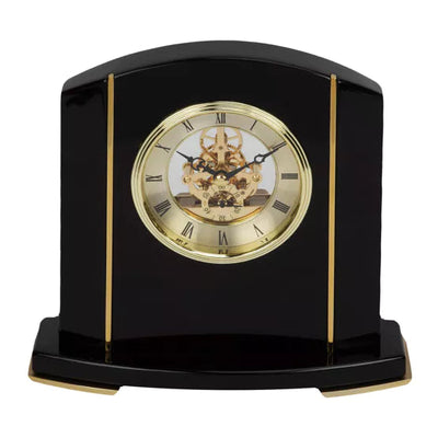 WM.Widdop. Wood & Glass Mantel Clock Black *NEW* - timeframedclocks