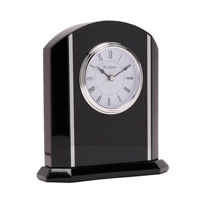 WM.Widdop. Wood & Glass Mantel Clock Piano Black *NEW* - timeframedclocks