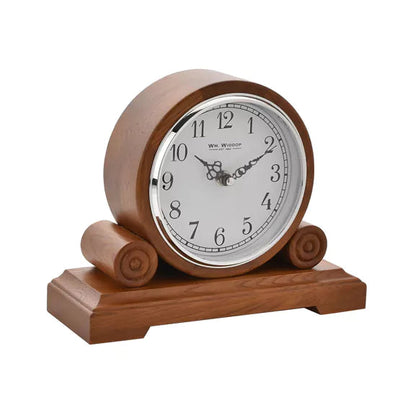 WM.Widdop. Wooden Double Scroll Barrel Mantel Clock - timeframedclocks