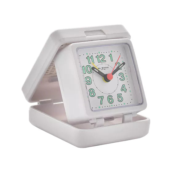 WM.Widdop® Travel Alarm Clock White Case - timeframedclocks