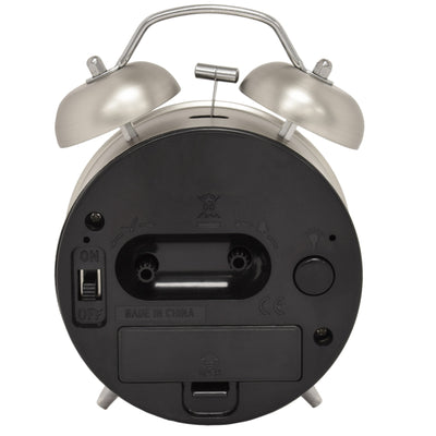 Acctim Aksel Twin Bell Alarm Clock Brushed Silver - timeframedclocks