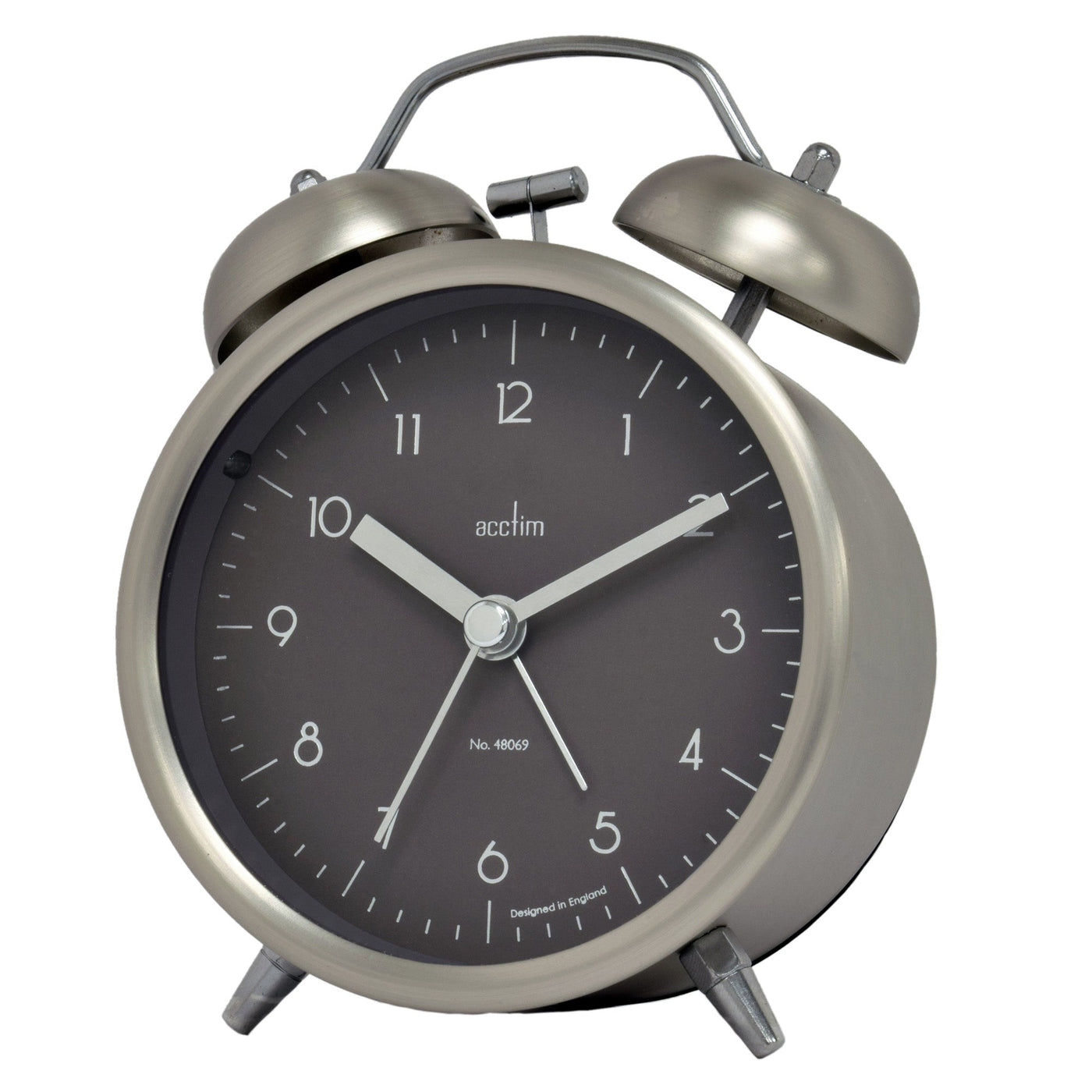 Acctim Aksel Twin Bell Alarm Clock Brushed Silver - timeframedclocks