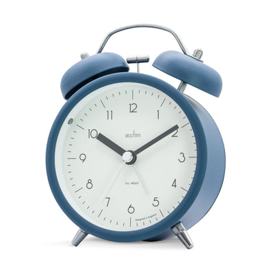 Acctim Aksel Twin Bell Alarm Clock Suede Blue - timeframedclocks