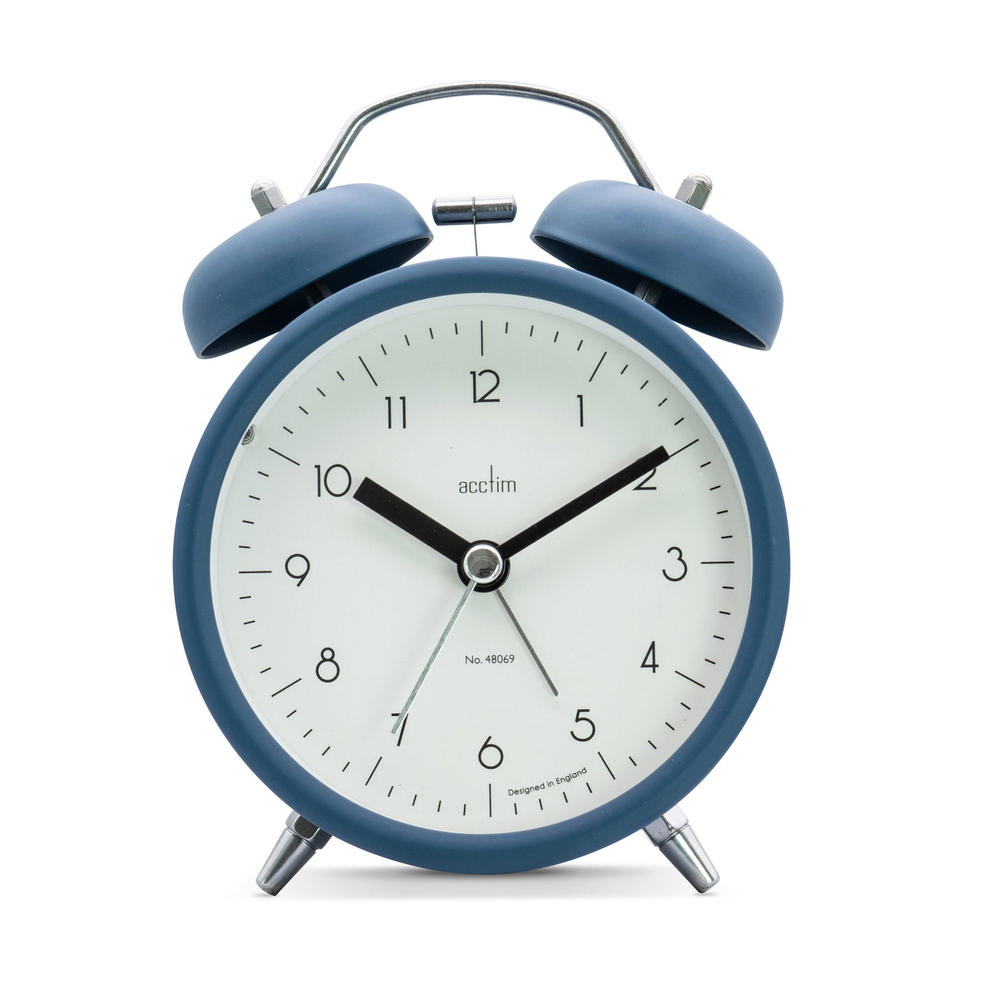 Acctim Aksel Twin Bell Alarm Clock Suede Blue - timeframedclocks