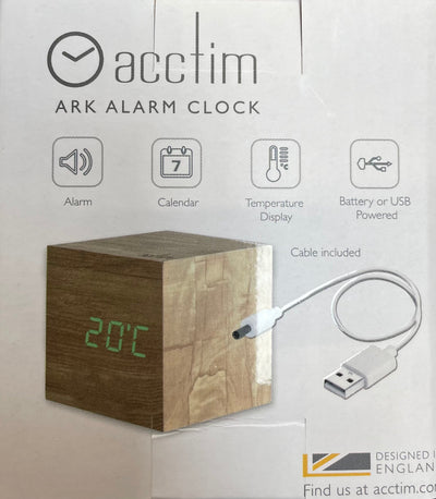 Acctim Ark Digital Alarm Clock Ash Wood Effect Cube - timeframedclocks