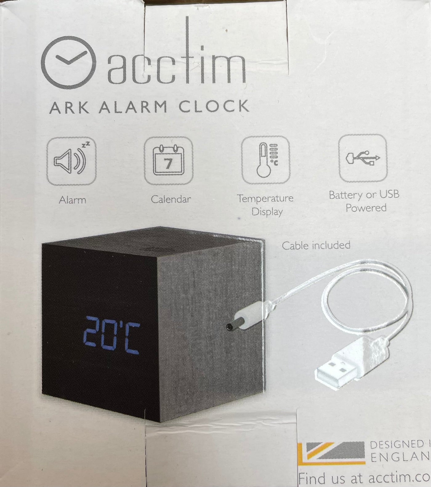 Acctim Ark Digital Alarm Clock Black Ash Wood Effect Cube - timeframedclocks