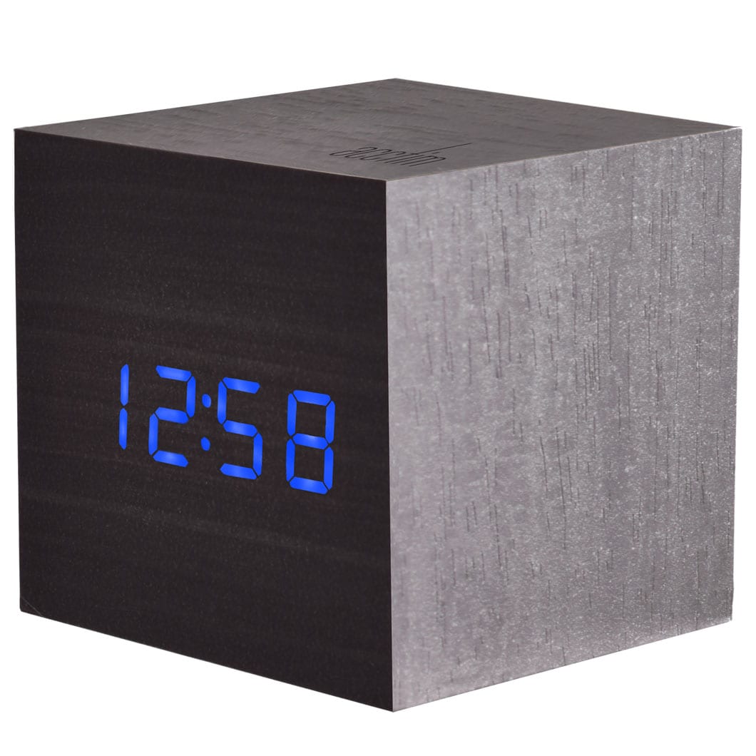 Acctim Ark Digital Alarm Clock Black Ash Wood Effect Cube - timeframedclocks