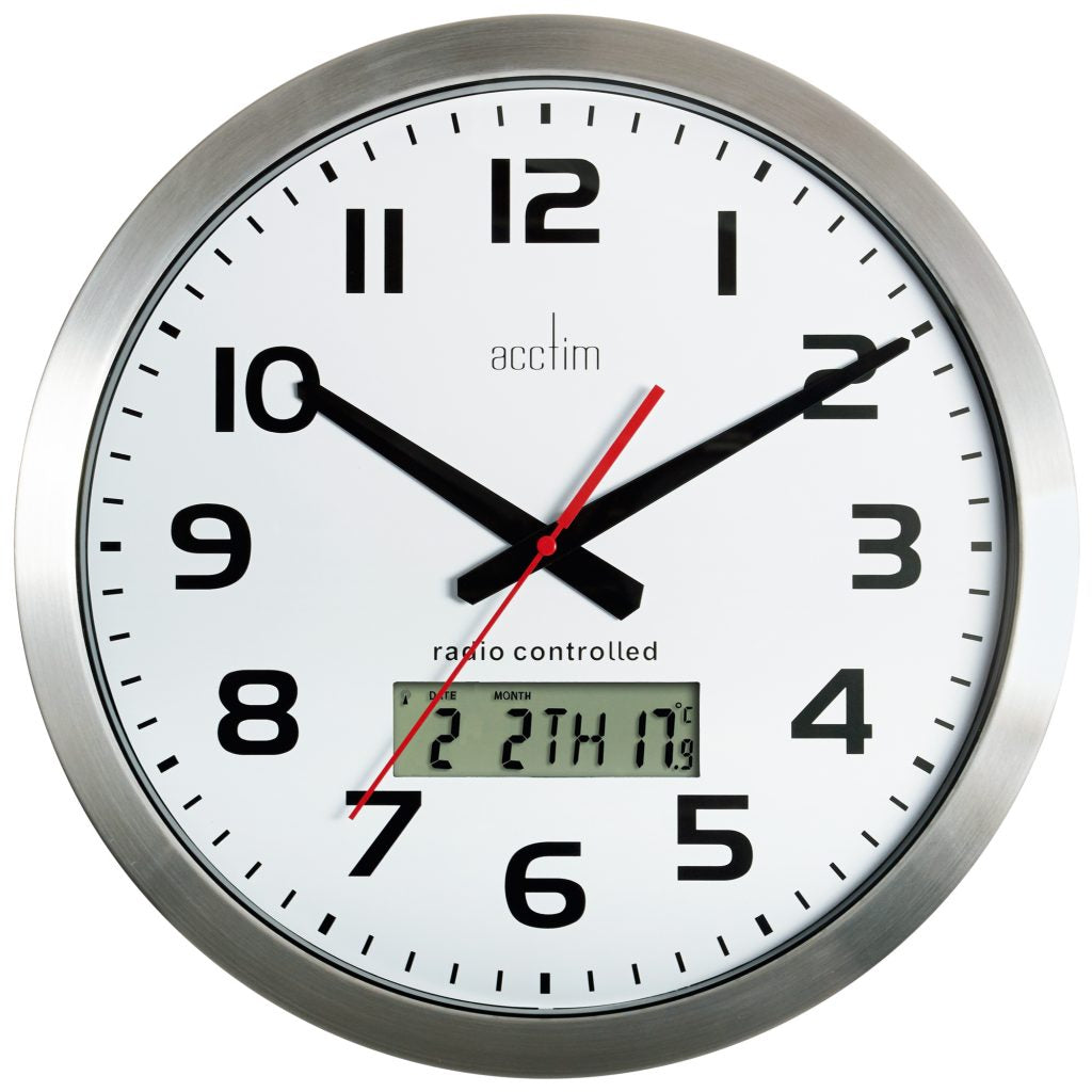 Acctim Meridian Radio Controlled Wall Clock Silver *STOCK DUE MARCH* - timeframedclocks