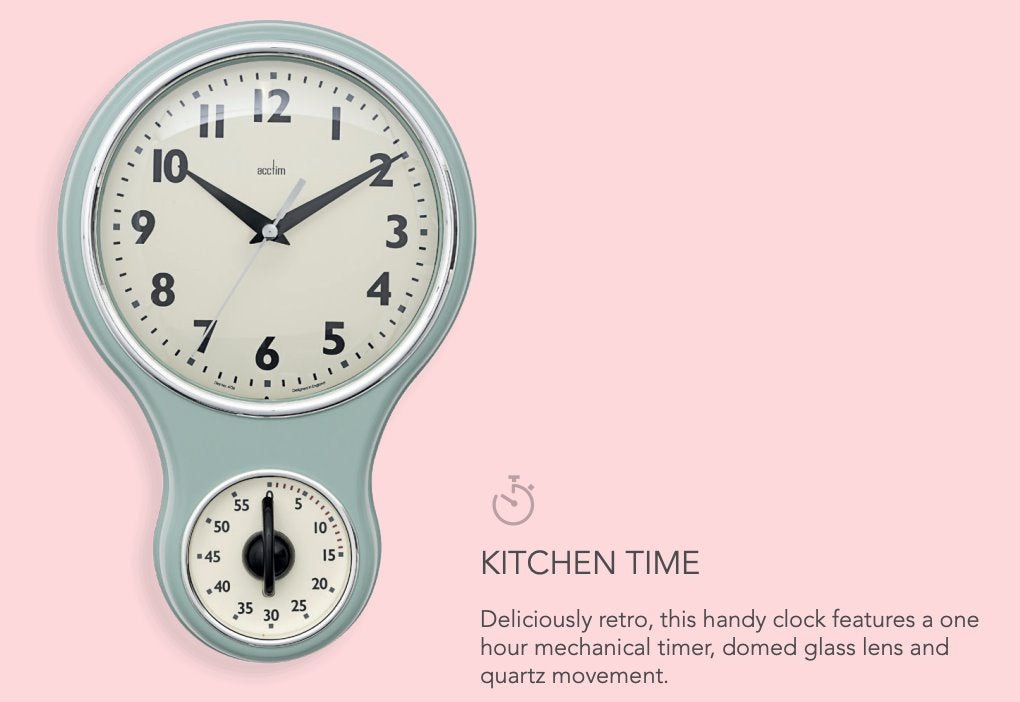 Acctim Retro Style Kitchen Time Mechanical Clock & Timer Sage *NEW* - timeframedclocks