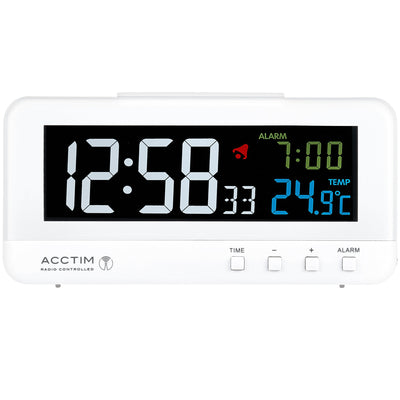 Acctim Rialto Radio Controlled Digital Alarm Clock White - timeframedclocks