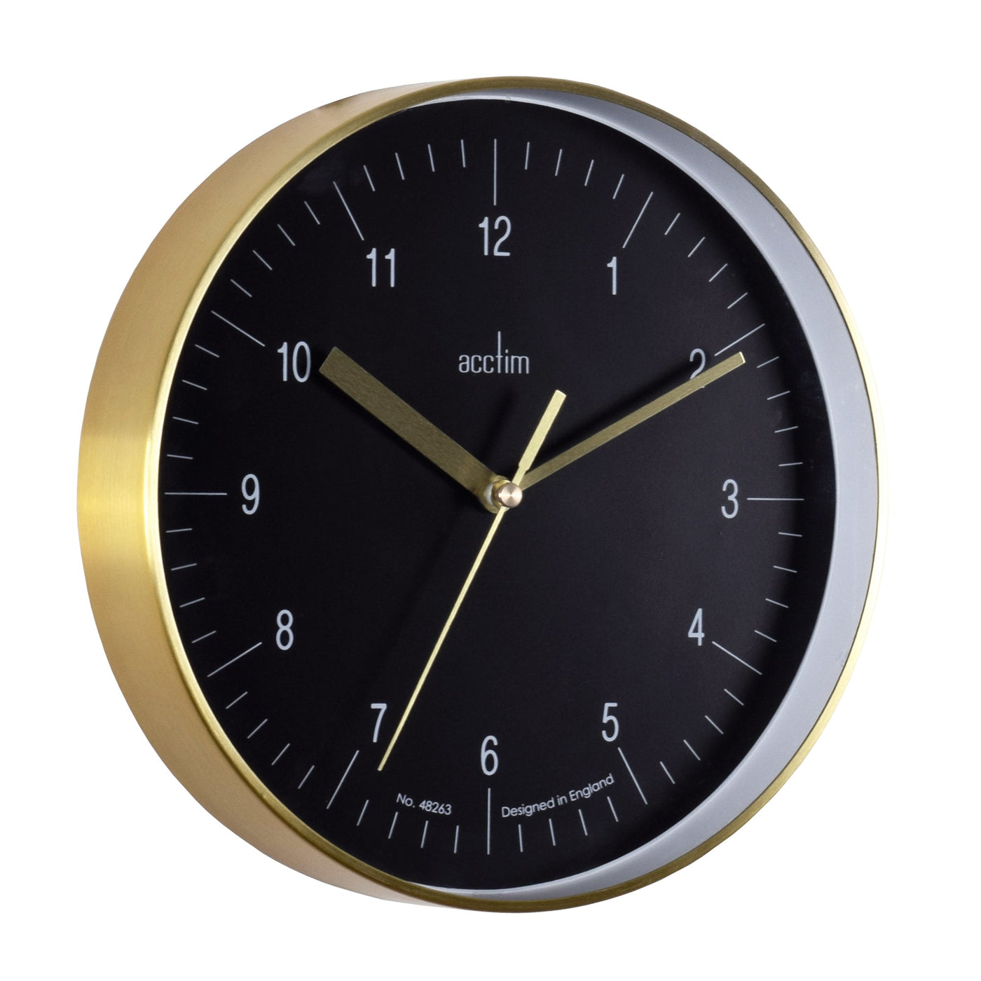 Acctim Stetson Wall Clock Brass Black Dial - timeframedclocks
