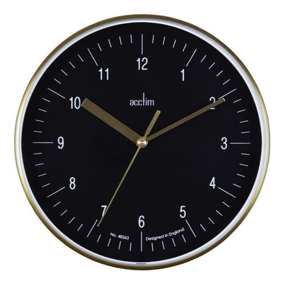 Acctim Stetson Wall Clock Brass Black Dial - timeframedclocks