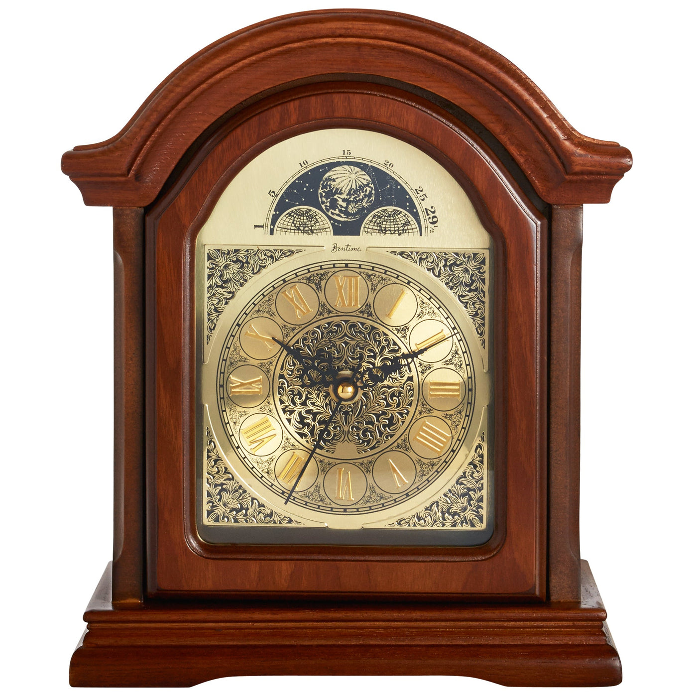 Acctim Weybridge Radio Controlled Mahogany Effect Wooden Mantel Clock - timeframedclocks