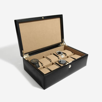 Dulwich Designs London. Windsor Black Leather 10 Piece Watch Box - timeframedclocks