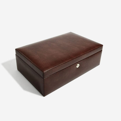 Dulwich Designs London. Windsor Brown Leather 10 Piece Watch Box - timeframedclocks