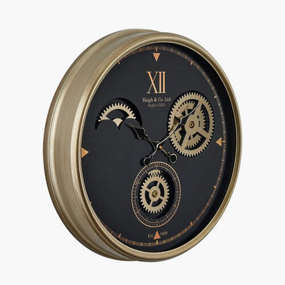 Haigh & Co. Metal Cogs Wall Clock Black & Champagne - timeframedclocks