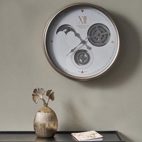 Haigh & Co. Metal Cogs Wall Clock White & Silver - timeframedclocks